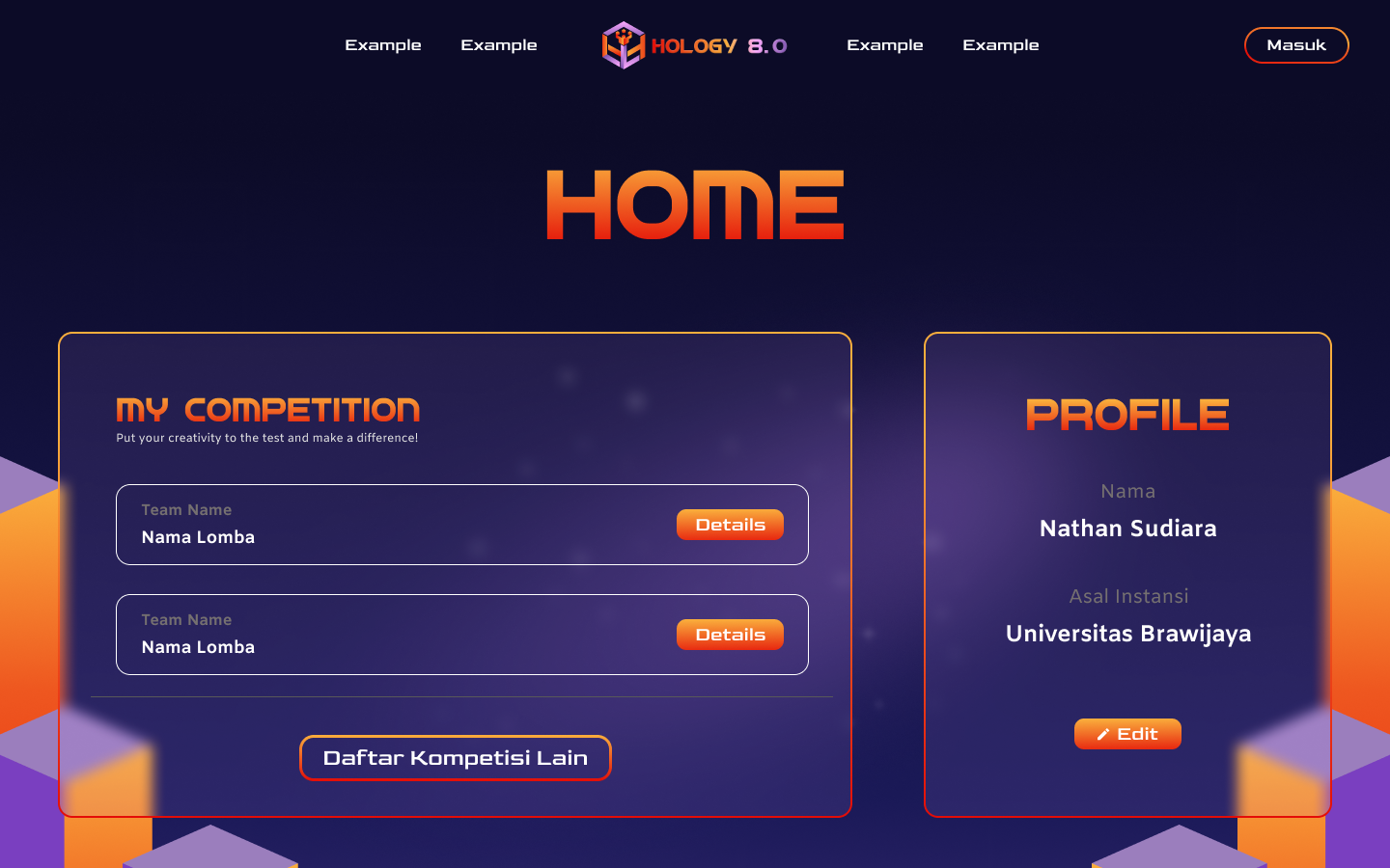 Participant dashboard home
