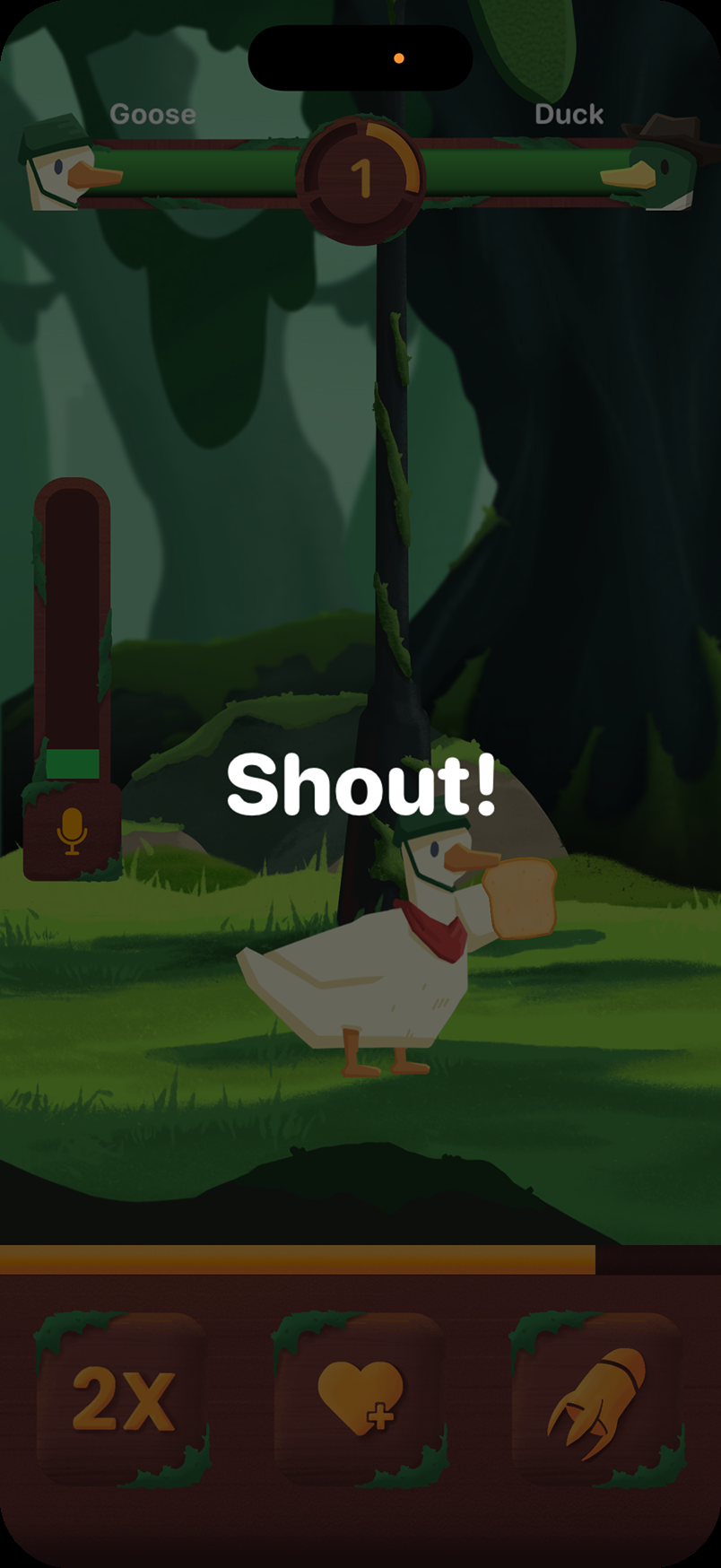 Shout mechanic charging a throw with microphone input